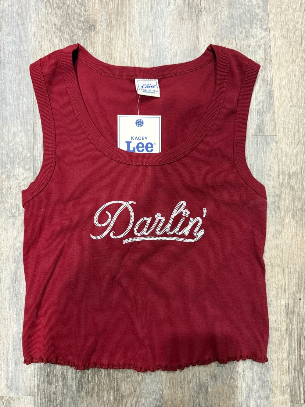 Lee Burgundy Ribbed Sleeveless Tank with White Script